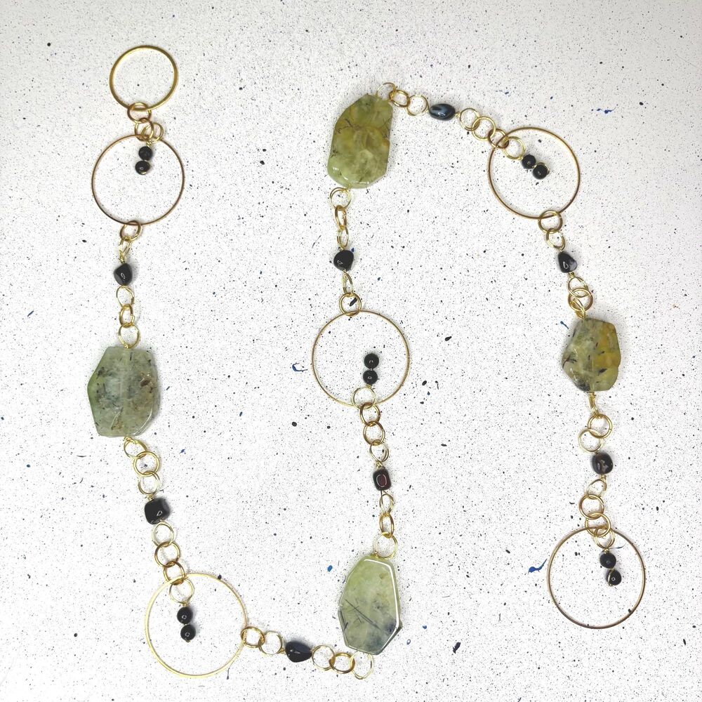 Prehnite Black Onyx Beads Gemstone Wall Hang Unconditional Love & Protection